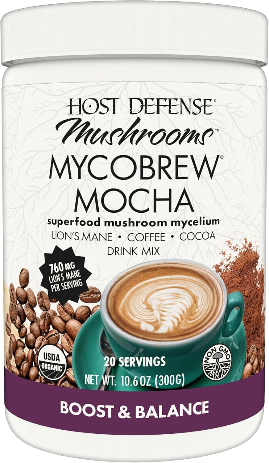 Host Defense MycoBrew Mocha - Superfood Mushroom Drink Mix with Lion's Mane, Cocoa, and 100% Arabica Coffee - 10.6 oz (20 Servings)