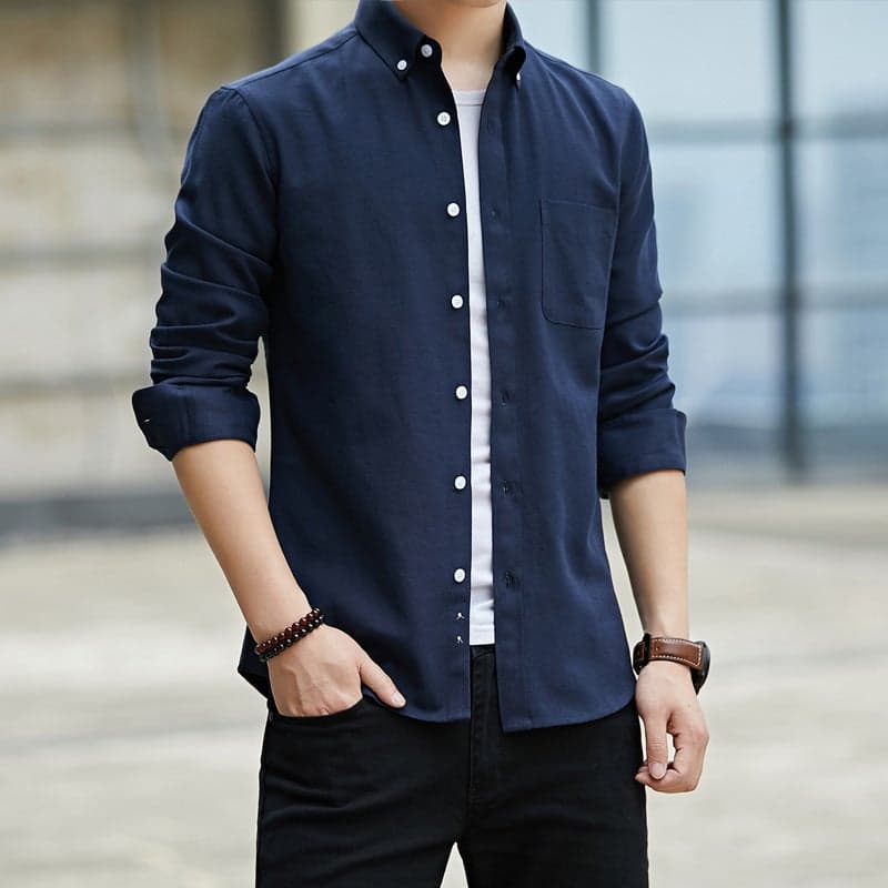 Oxford Long-Sleeved Shirt 2025 New Men's Shirt Men's Korean Style Slim Pure Color Youth Casual Jacket Men