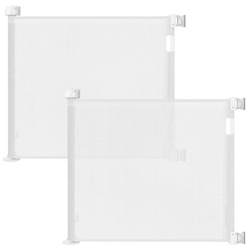 2Pack Retractable Baby Gate for Stairs33Height Expands up to 55WidthSafety Gate for Infants Toddlers Dogs PetsEasy Install Secure Closure White Mesh Design for Indoor Outdoor Use