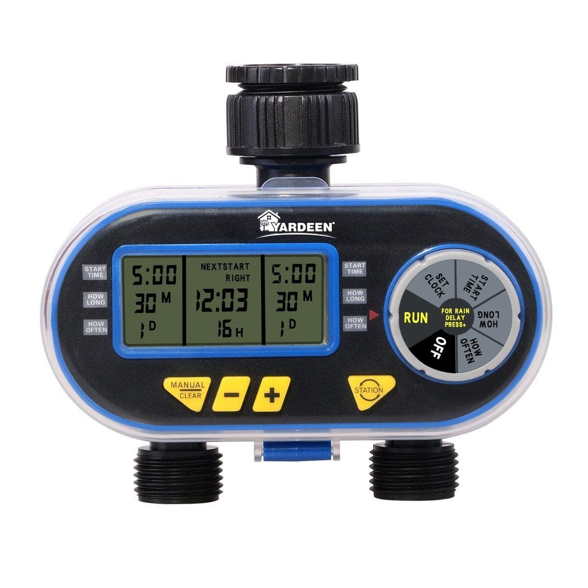 Yardeen Sprinkler Timer for Garden Hose Programmable Hose Timer with Rain DelayManual2 Solenoid Valves Garden Electronic Irrigation Controller System Color Blue