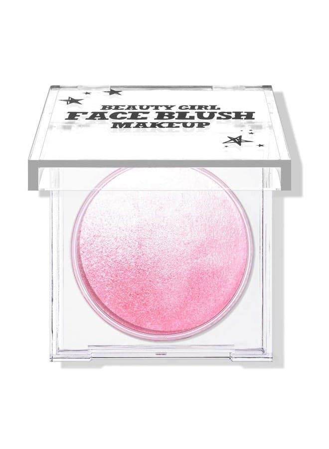 Pink Baked Blush, Pink Glow Powder for Blush and Highlighter, High Glossy Finish, Lightweight Blendable Shimmer Blusher, Multiuse Baked Powder, 0.53 oz