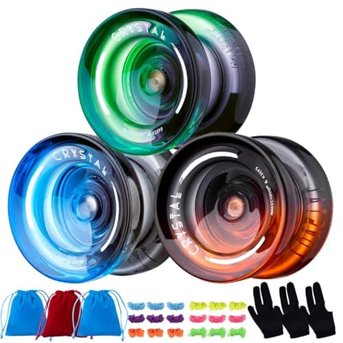 MAGICYOYO Pack of 3 Responsive Yoyos for Kids Beginners K2 Crystal YoYo with 3 Yo Yo Gloves 3 Yoyo Bags 18 Yoyo Strings Black GreenBlack Blue Black Orange