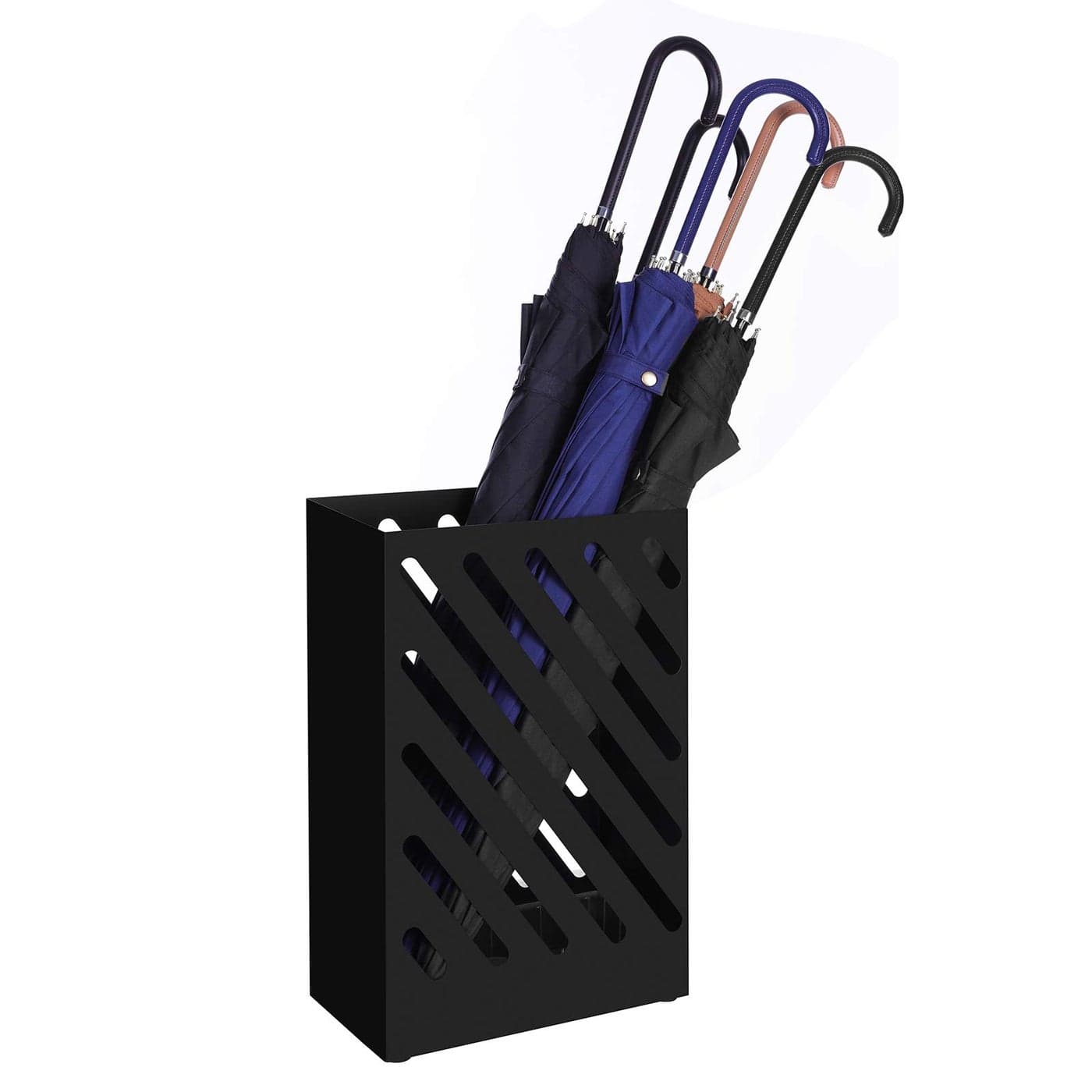 SONGMICS Metal Umbrella Stand Rectangular Umbrella Holder Rack with a Removable Drip Tray 4 Hooks HollowOut Design for Entryway Office Black ULUC03BK