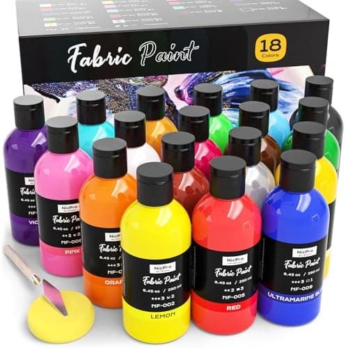 Nicpro 18 Colors Permanent Fabric Paint (8.45 oz, 250 ml) Soft Fabric Paint for Clothes, Non-Toxic Textile Paint for Fabric DIY Crafts, T-shirts, Shoes Jeans Bags Canvas for Adult with Color Wheel