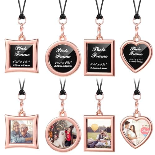 Hicarer 4 Pcs Car Rearview Mirror Hanging Ornament Picture Photo Keychain Frame Metal Locket with 4 Pcs Wax Rope