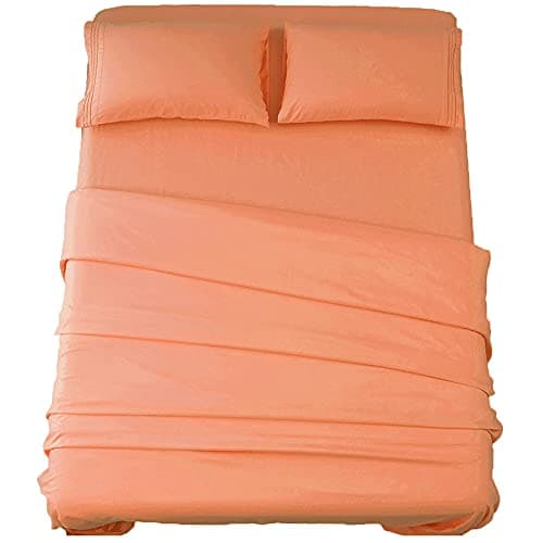 SONORO KATE Bed Sheet Set Super Soft Microfiber 1800 Thread Count Luxury Egyptian Sheets 16-Inch Deep Pocket,Wrinkle and Hypoallergenic-4 Piece (Coral, King)