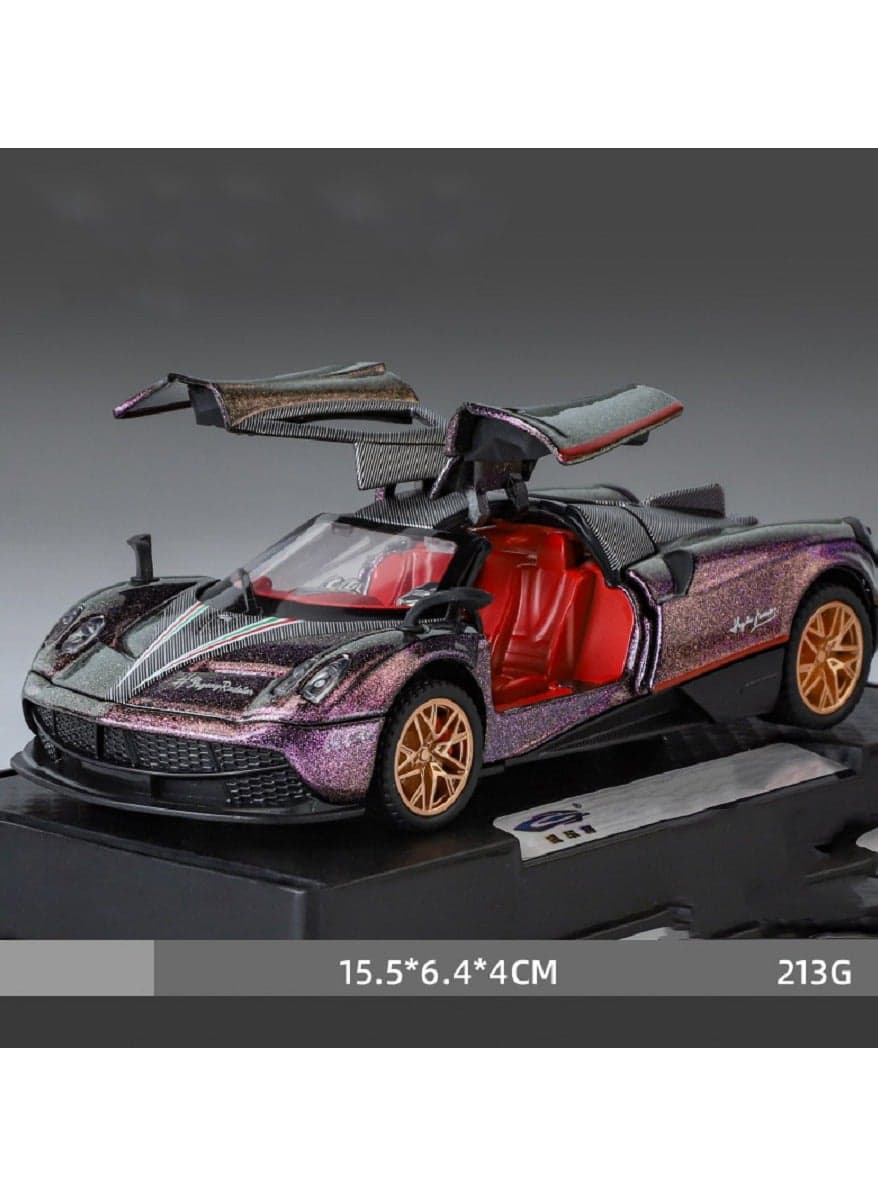 1:32 Pagani Huayra Alloy Racing Car Model , Light Sound Pull-Back Toy Car , Collectible Display , Model Car Gift For Boys And Girls Purple , 15.5 cm*6.4 cm*4 cm