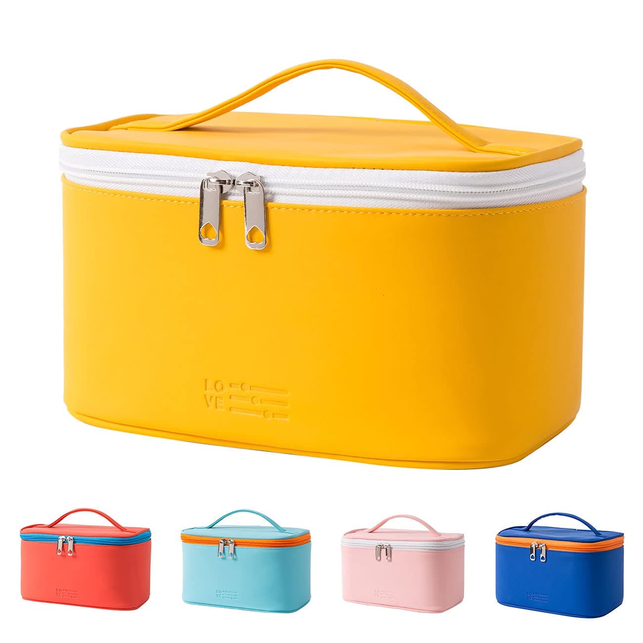 Meiyuuo Makeup Bag Large Cosmetic Bags for Women Girls Cute Travel Zipper Pouch Toiletry Organizer for Beauty Essentials Waterproof Yellow