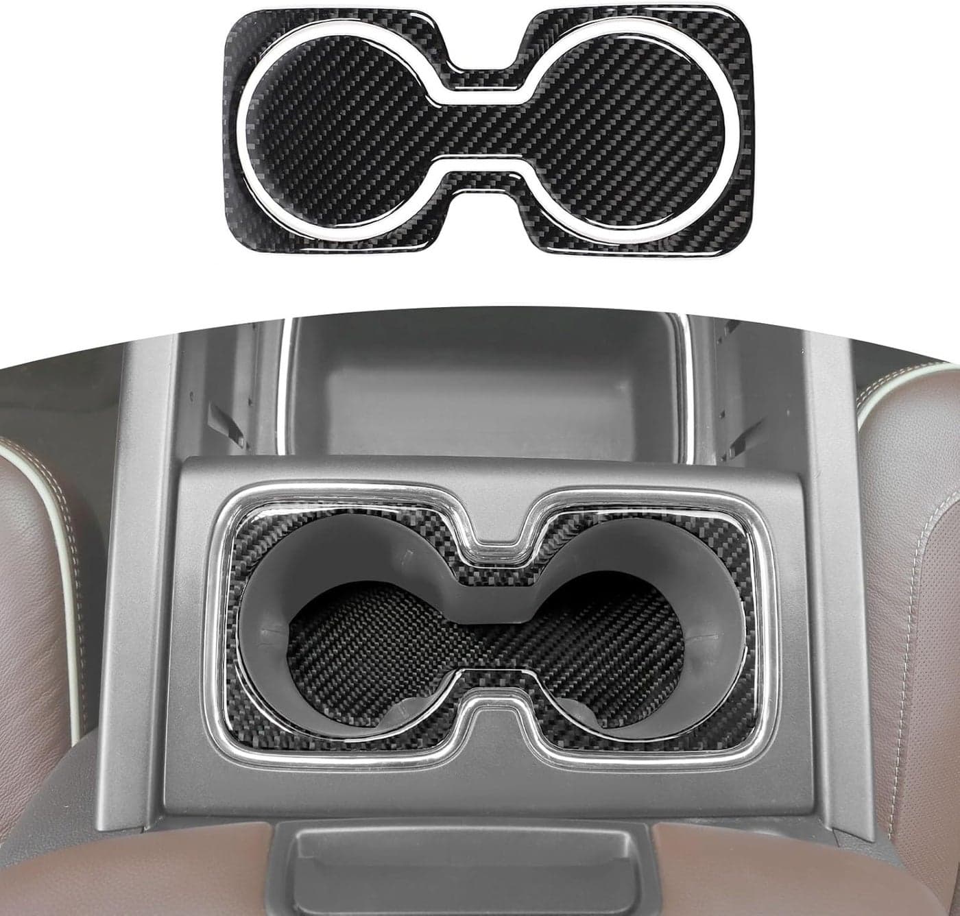 RT-TCZ Drink Cup Holder Trim Insert Coasters for Chevy Silverado & GMC Sierra 2014-2018 - Carbon Fiber