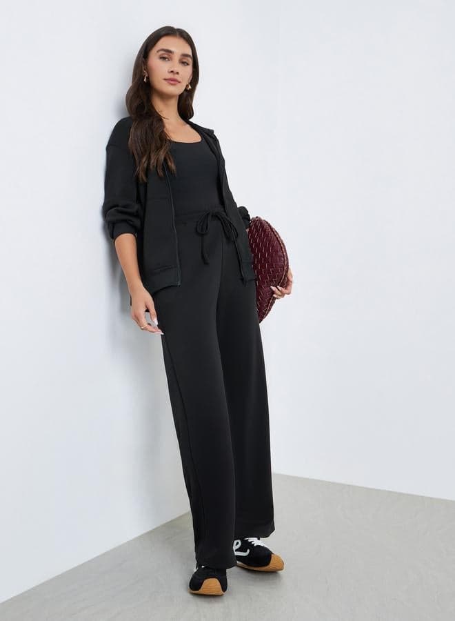 Women Black Hooded Bomber Jacket and Pants Co-Ords