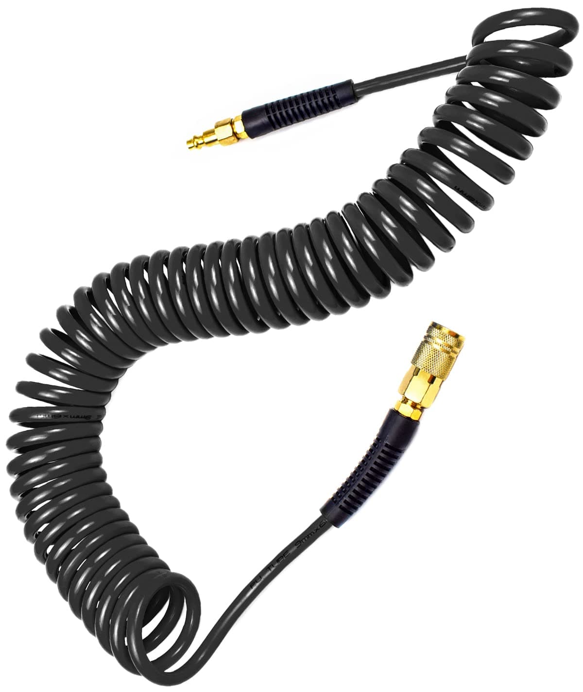 YOTOO Polyurethane Recoil Air Hose, Air Compressor Hose 1/4" Inner Diameter by 25' Long with Bend Restrictor, 1/4" Industrial Quick Coupler and Plug, Gray