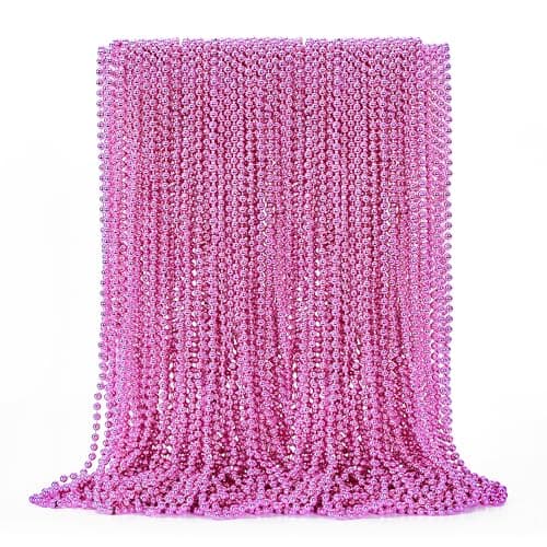 50PCS Mardi Gras Beads Metallic Bead Necklace Party Favors 33 Mardi Gras Necklace Women Men Stuff Festival Parade Throw Accessories for Wedding Birthday Gender Reveal Party Supplies Celebrations