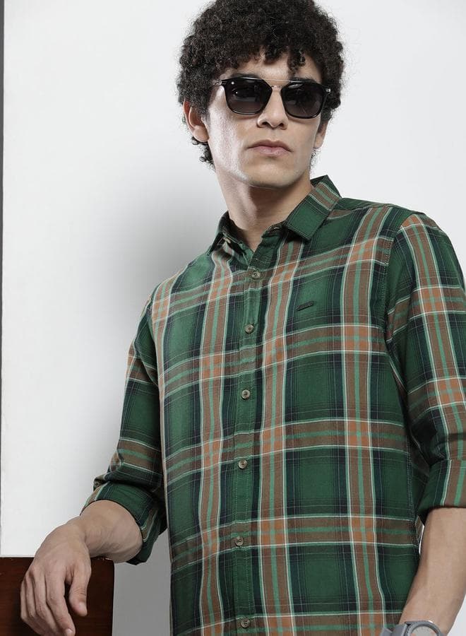 Men Green Regular Fit Checked Shirt