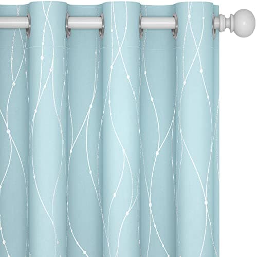 Deconovo Blackout Curtains, Thermal Insulated Soundproof Grommet Drapes, Wave Dot Foil Print, 52 x 54 Inch, Set of 2, Machine Washable Window Panel for Bedroom Living Room Nursery Kitchen, Light Blue