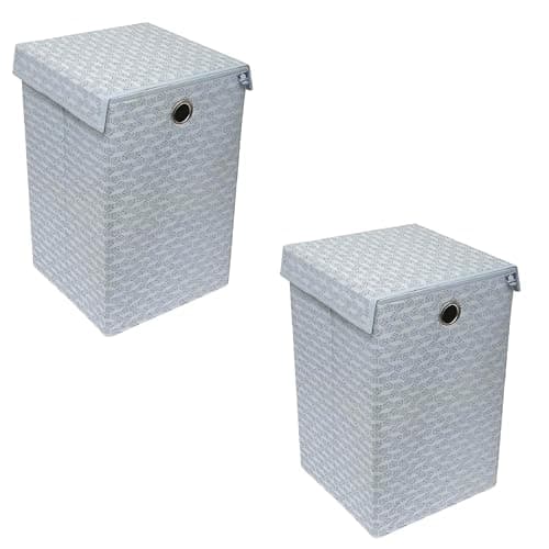 Homestrap Printed Non-Woven Laundry Basket with Lid and Handle – 75L Foldable Cloth Storage Hamper for Clothes, Towels, Toys, Shoes | Collapsible Organizer for Bedroom, Bathroom (Grey/Pack of 2)