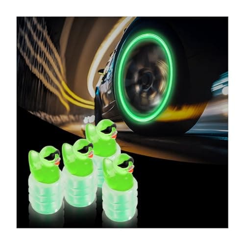 4PCS Sunglasses Duck Shaped Illuminated Tire Valve Stem Caps for Car Glow in The Dark Valve Stem Caps Fluorescent Tire Valve Caps Light Up Universal Car Accessories for All Cars Bikes SUV Green