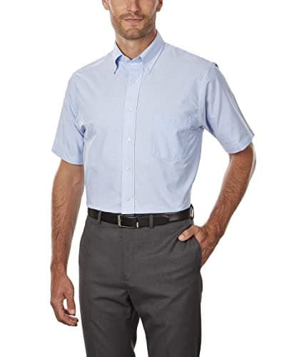 Van Heusen Men's Short Sleeve Dress Shirt Regular Fit Oxford Solid, Blue, 4X-Large