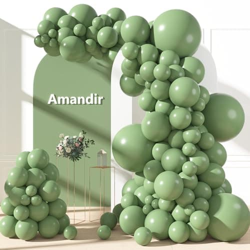 Amandir 153pcs Sage Green Balloons Arch Garland Kit Different Size 18 12 10 5 Inch Olive Dusty Light Green Latex Balloon Birthday Wedding Engagement St Patricks Jungle Bridal Shower Party Decoration