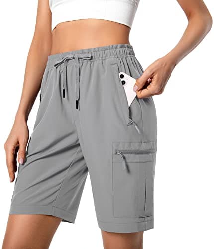 Hugut Womens Lightweight Hiking Cargo Shorts Quick Dry Athletic Shorts Camping Travel Golf Zipper Pockets Water Resistant