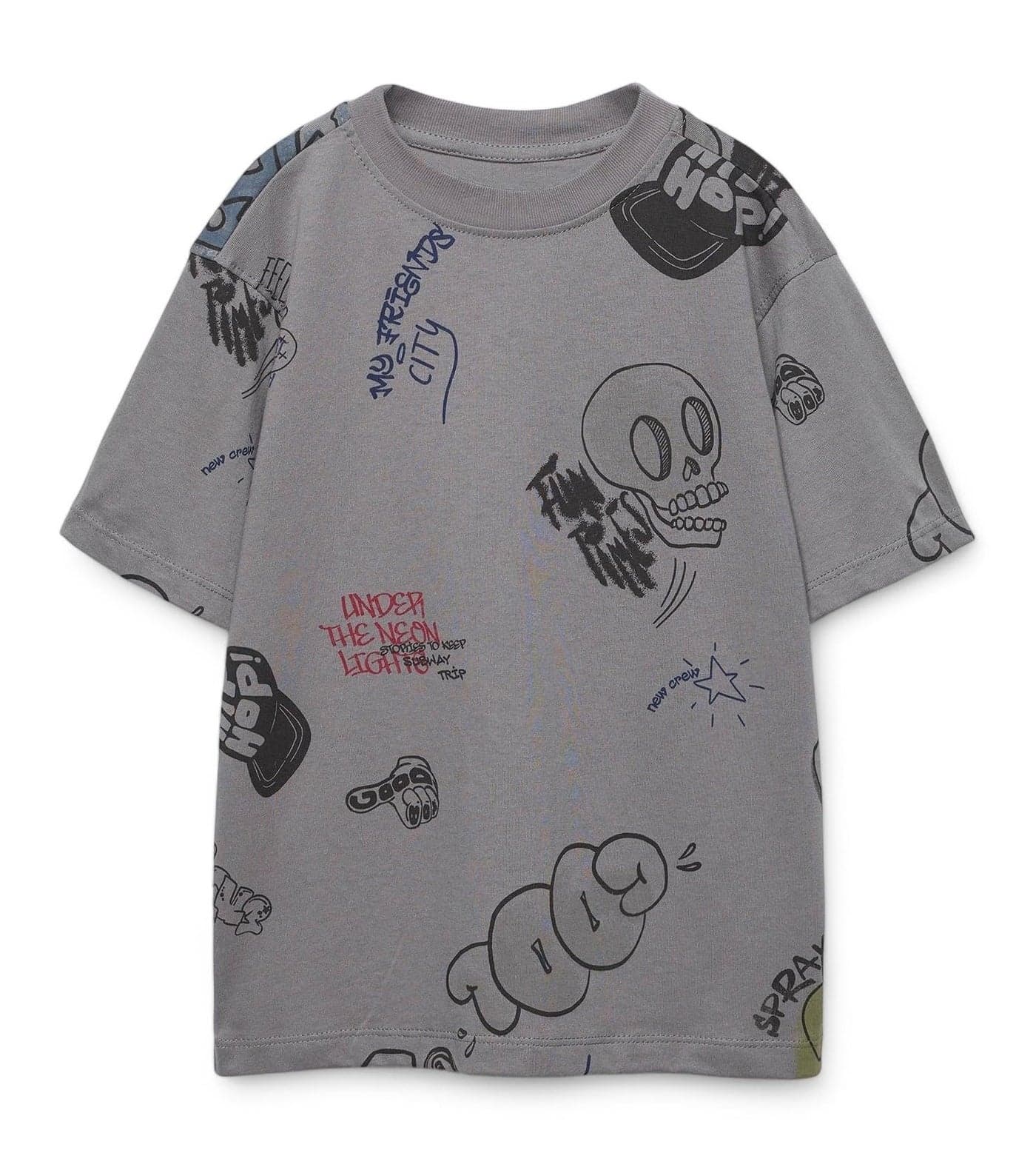 Alan Jones Clothing Boys Oversized Cotton Printed T-Shirt | Round Neck, Short Sleeves, Casual Wear (Anthracite Grey_15-16 Years)