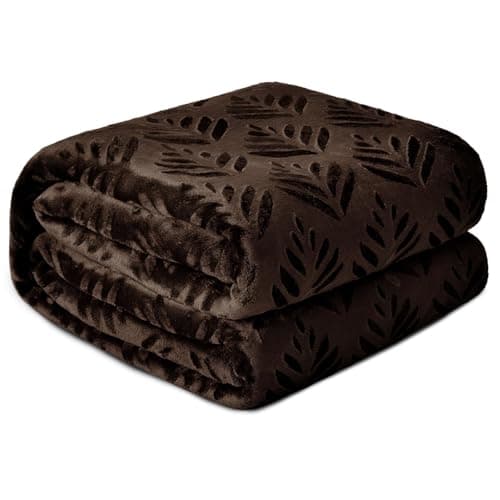 Exclusivo Mezcla Fleece Throw Blanket for Couch Super Soft and Cozy Blankets All Season Use Leaves Pattern Plush Fuzzy Lightweight Coffee 50x60 Inch