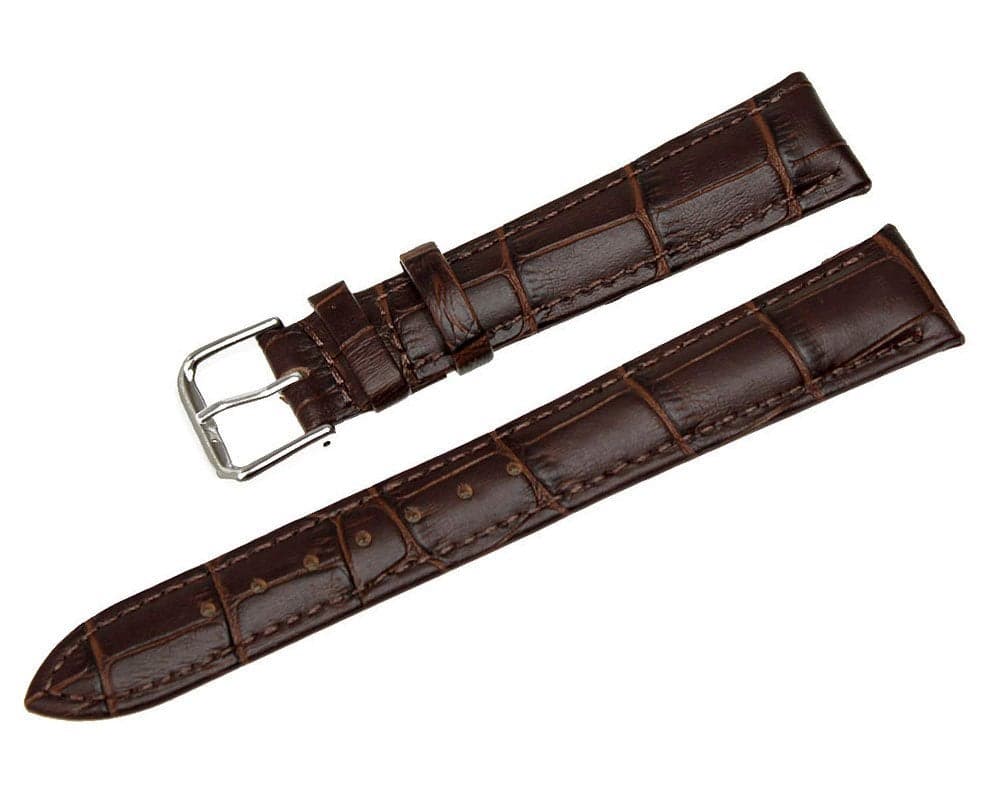 RECHERE Alligator Crocodile Grain Leather Watch Band Strap Pin Buckle Color Brown (width 17mm)