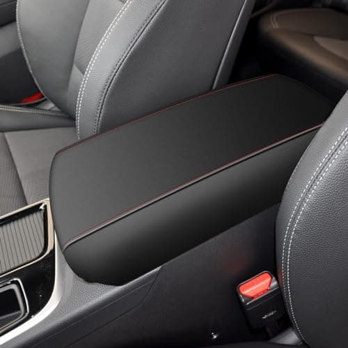 AOMSAZTO Leather Armrest Cushion for 2019-2015 Hyundai Sonata Black with Red Stiches