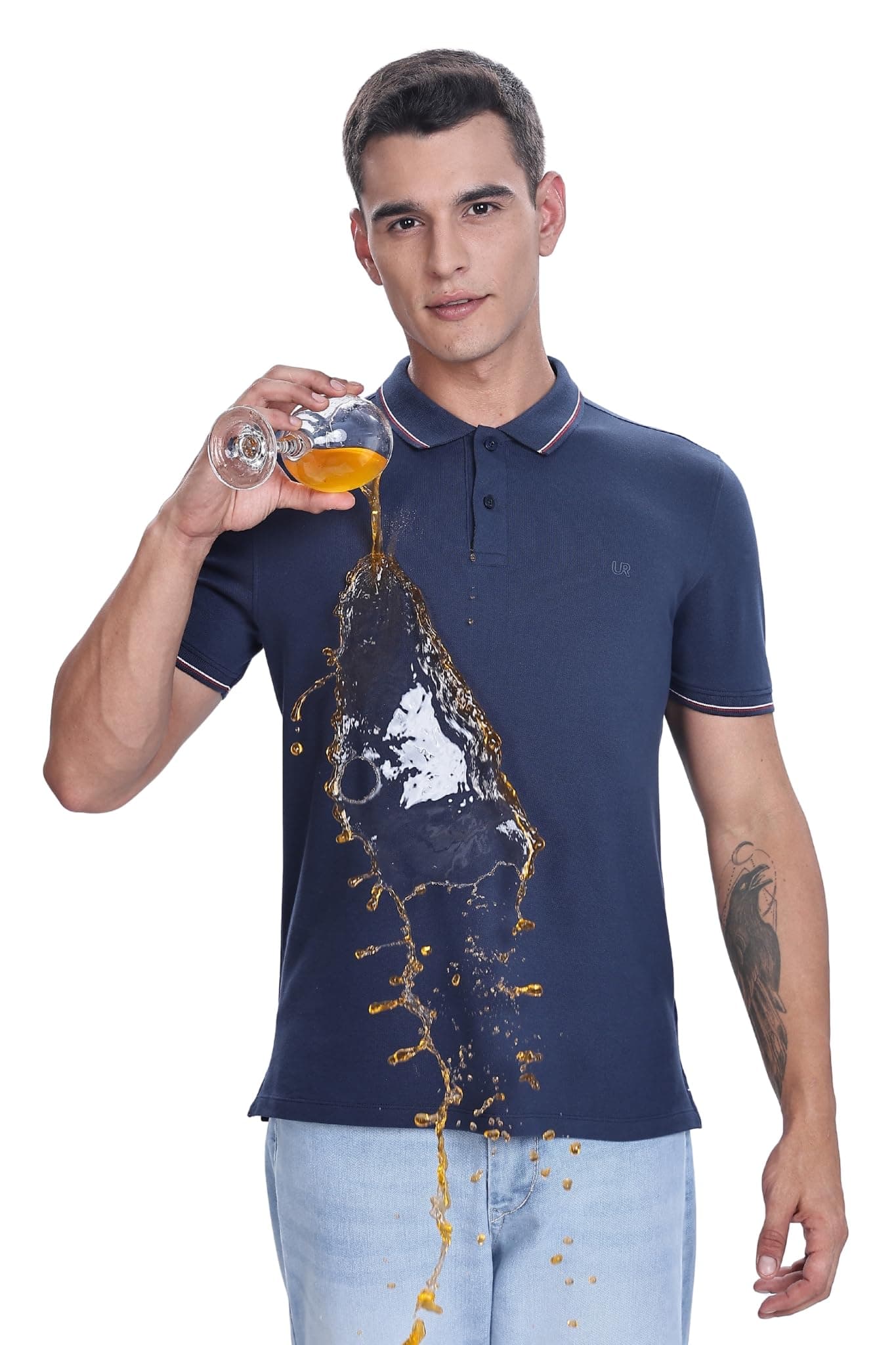 TURMS Men's Anti-Stain Casual Solid Polo T-Shirt, Anti-Odor & Water Repellent, Stretchable & Breathable, Cotton Rich Fabric, Collared Neck, Half Sleeve Navy Blue