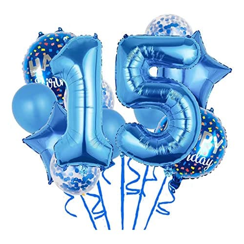 Balloons 11 pcs Foil Balloons 15 Year Old for 15th Birthday Party Supplies Decoration Confetti Balloon Kids Party Balloons Birthday Party Supplies 15 Years Old Birthday Balloon for Kids 15th Blue