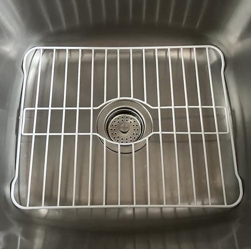 SOFINNI Sink Protectors for Kitchen Sink Bottom with White Coating Grate Insert Grid Sink Bowl Drying Rack Steel Small (10.5" x 12.5")