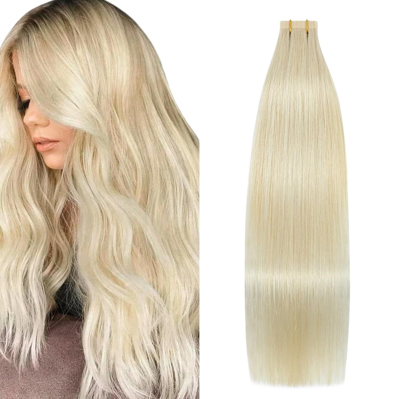 Blonde Tape in Hair Extensions Human Hair Platinum Blonde Remy Human Hair Extensions Silky Straight for Women 20 PcsPackage14Inch 60 30g