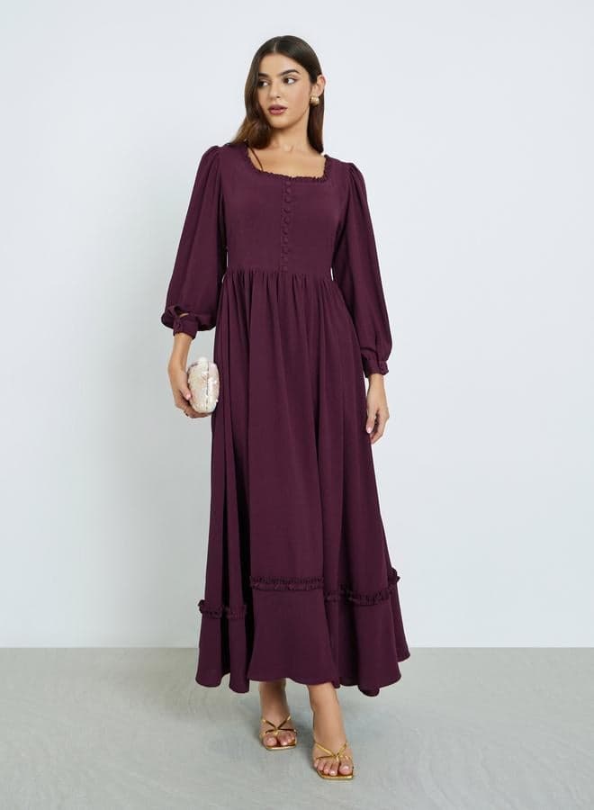 Square Neck Maxi Dress with Long Sleeves