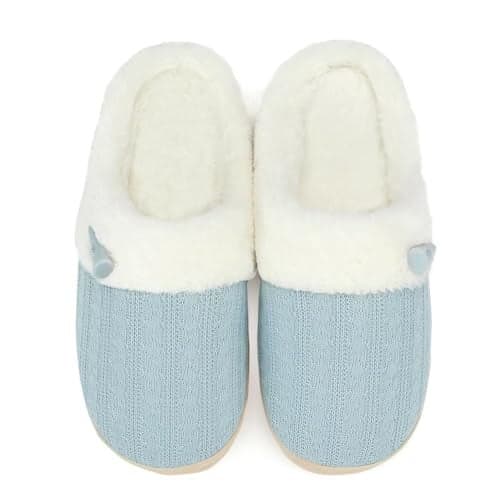 NineCiFun Women's Slip on Fuzzy Slippers Memory Foam House Slippers Outdoor Indoor Warm Plush Bedroom Shoes Scuff with Faux Fur Lining size 7 8 light blue
