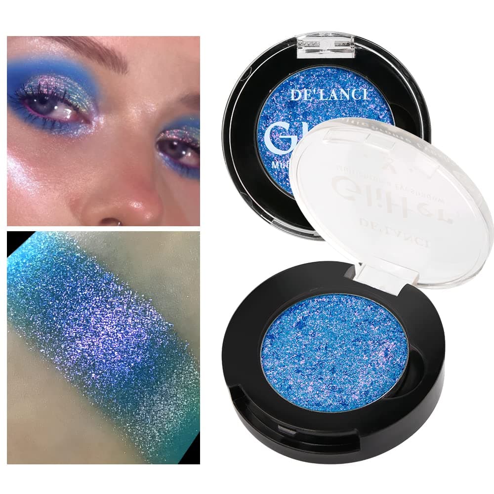 Afflano Holographic Glitter Eyeshadow Color Change Multichrome Silver Blue Shimmer Metallic Eye Makeup Sparkling Pigment Chameleon Duo Chrome for Blue Eyes
