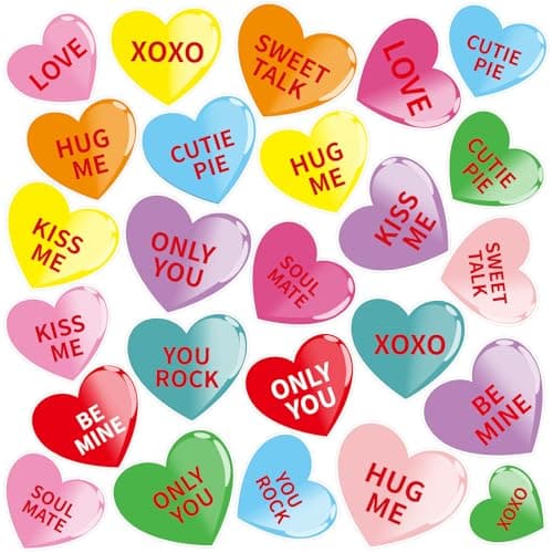 MARFOREVER 50 Pcs Valentine's Day Window Gel Clings Conversation Heart Thick Gel Clings Candy Heart Window Decals Stickers for Romantic Valentines Day Wedding Home Holiday Party Supplies Decorations