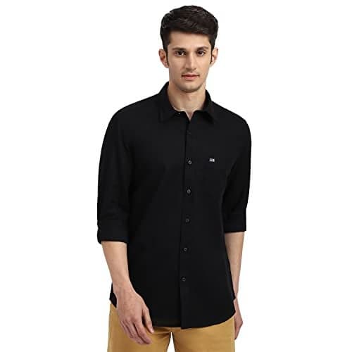 Arrow Solid Slim Fit Mens Casual Shirts - 100% Cotton, Breathable & Comfortable, Full Sleeves Shirts for Men - 39, Black