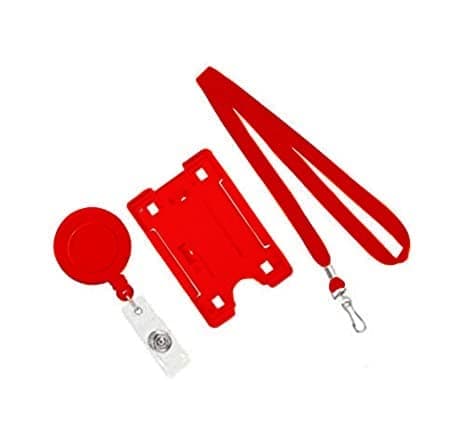 NSSP ID Card Holder with Neck Lanyard & Retractable Reel YOYO (Made in India) (Red, Pack of 3)