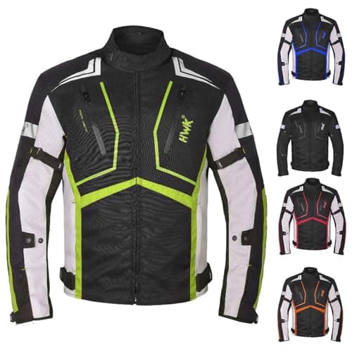 HWK Scorpion Motorcycle Jacket for Men & Women, Motorcycle Gear with Body Armor Foam Padding and Breathable Cordura Fabric, Reflective Motor Bike Jacket for Improved Night Visibility - Green, Medium