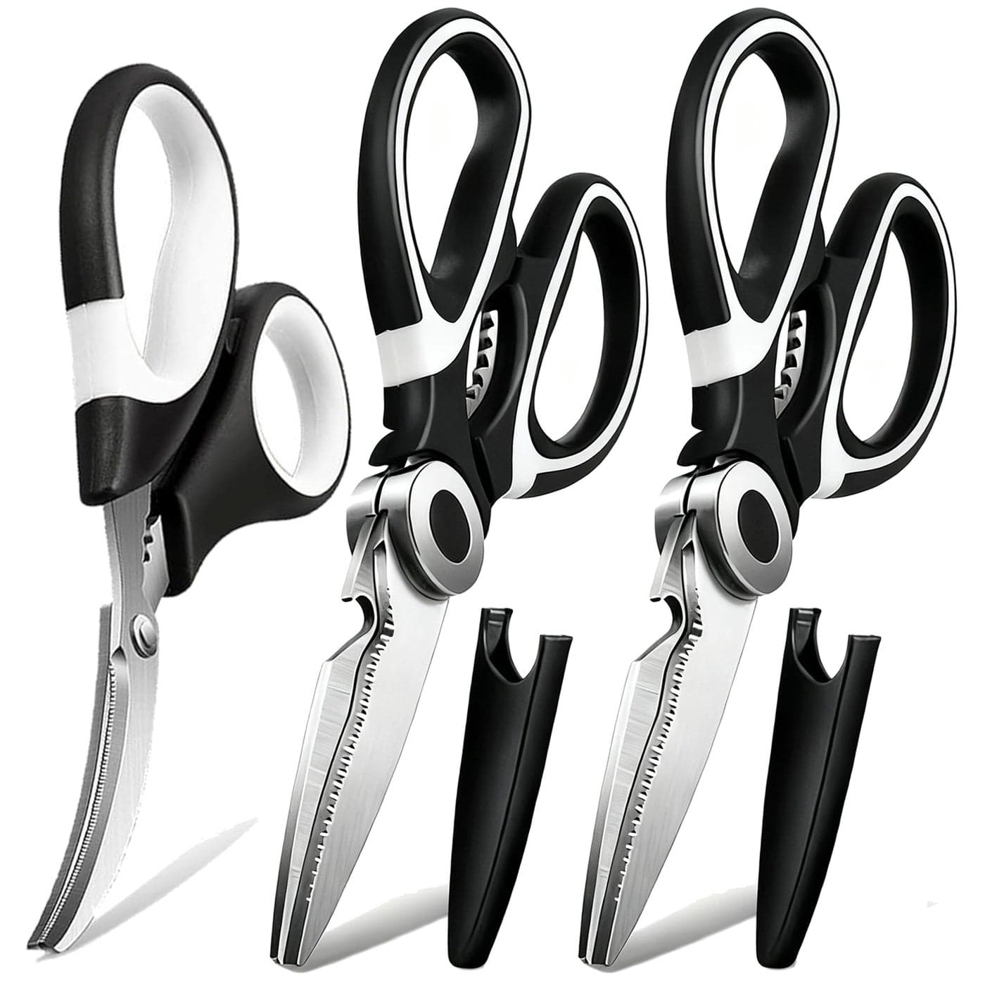 OMDAR Kitchen Scissors All Purpose 3 Pack Heavy Duty Stainless Steel Cooking Shears for Cutting Meat Food Fish Poultry Multipurpose Sharp Sissors for Dishwasher Safe