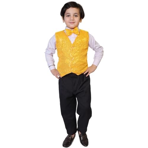 Kaku Fancy Dresses Waistcoat for Ballroom Dance Latin Dance Vest for Kids & Stage Shows - Yellow, 3-4 YEARS, Unisex
