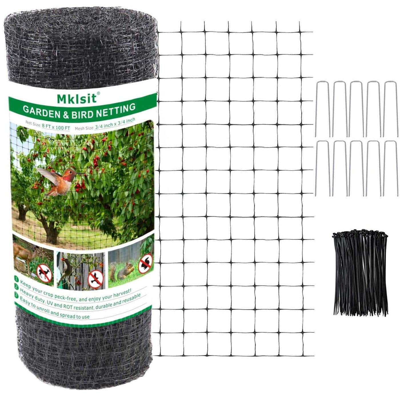 Mklsit Deer Netting Fence 8ft x 100ft Bird Netting Heavy Duty Garden Netting for Garden Protection Fruit Trees Vegetable Plants Against Birds Deer and Other Animals