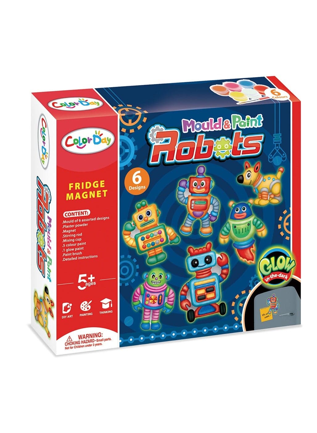 DIY Glow In The Dark Robot Plaster Fridge Magnet Painting Kit, 3D Mould & Paint Arts Crafts Set for Kids, STEM Educational Graffiti Toy, Eid Birthday Holiday Party Gift for Boys Girls