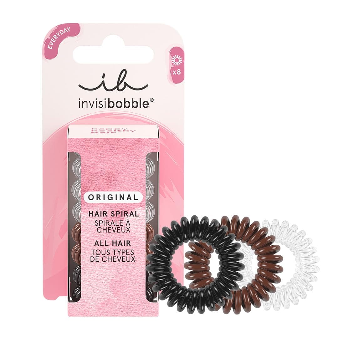 Invisibobble Transparent spiral hair ties black and brown Original x8 Transparent rubber bands for hair Womens hair bands Nonmarking hair band