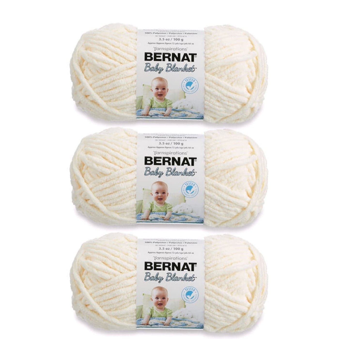 Bernat Baby Blanket Vanilla Yarn 3 Pack of 100g35oz Polyester 6 Super Bulky 72 Yards Knitting Crocheting Crafts Amigurumi Chunky Chenille Yarn Packaging may vary