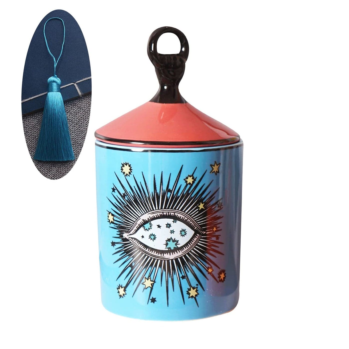 Big Eye Starry Sky Aromatherapy Candle Jar with Lid Ceramic Makecup Cotton Swab Holder Home Deocrative Bottler Home Fireplace Kitchen Dining Decor for Living Room Knick Knacks Candle Holders