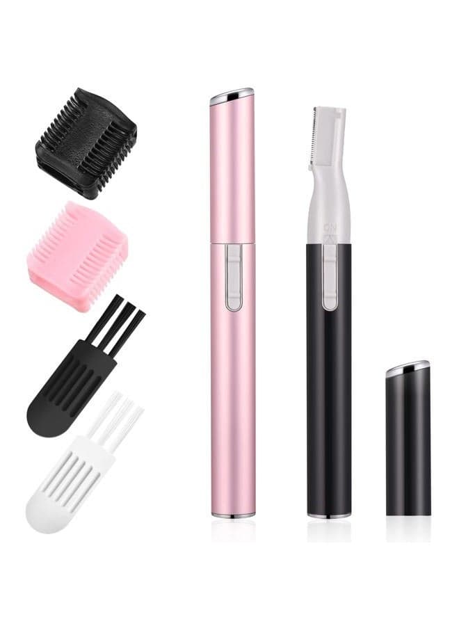 2 Pcs Electric Eyebrow Trimmer Women Precision Face Razors Mini Shaver Battery Operated Small Facial Hair Remover with Comb Personal Epilator for Face Neck Fuzz Lips Body Arms Leg (Pink, Black)