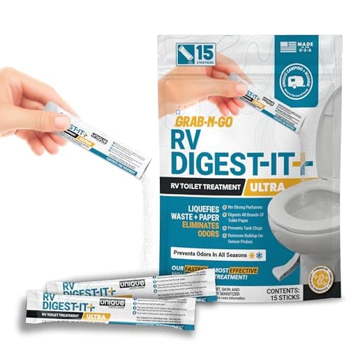 Unique RV Digest-It Ultra Stick Pack, 15 Count, Extra-Strength RV Toilet Treatment, No-Mess, Pre-measured, Grab-N-Go Bio-Enzymatic Black Tank Treatment, Eliminates Smells and Prevents Clogs