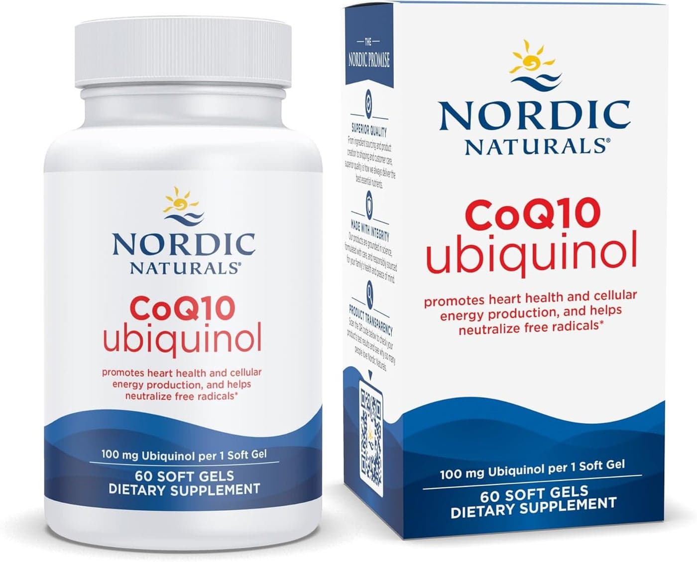 Nordic Naturals Nordic CoQ10 Ubiquinol 60 Mini Soft Gels 100 mg Coenzyme Q10 CoQ10 Ubiquinol Heart Brain Health Cellular Energy Production Antioxidant Support NonGMO 60 Servings