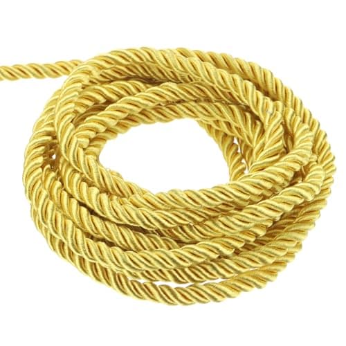 MECCANIXITY Twisted Cord Trim 5 Yard 3mm 3Ply Twine Braided Rope Shiny Thread String for Craft Gift Bag Curtain Christmas Decor Light Gold 5m