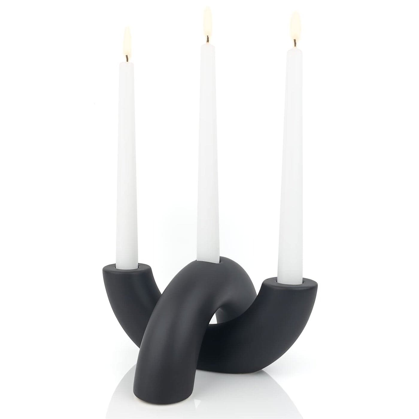 AERLO Ceramic Candle Holder Set Decorative Candle Stick Candle Holders Modern Decor for Dining Table Living Room Coffee Table or Shelf Minimalist Candelabra for 3 Taper Candles Black